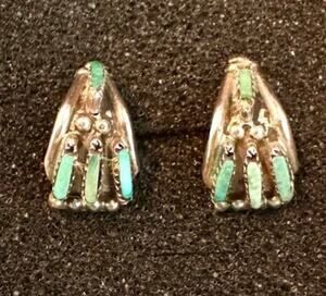 ZUNI needlepoint Sterling and Turqoise Dainty Native Post Earrings